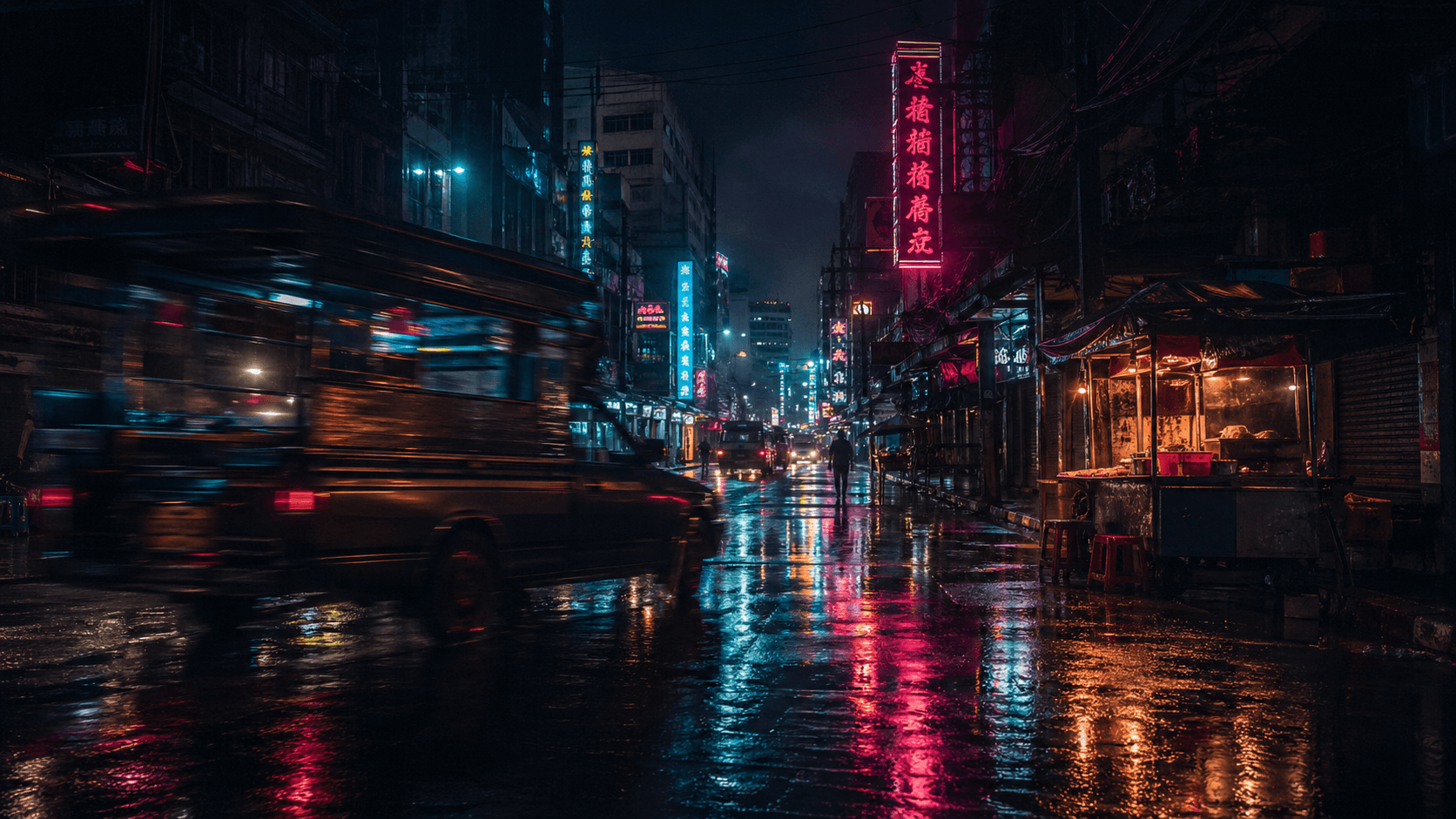 Bangkok at night, neon, breath, the kind of room where word travels